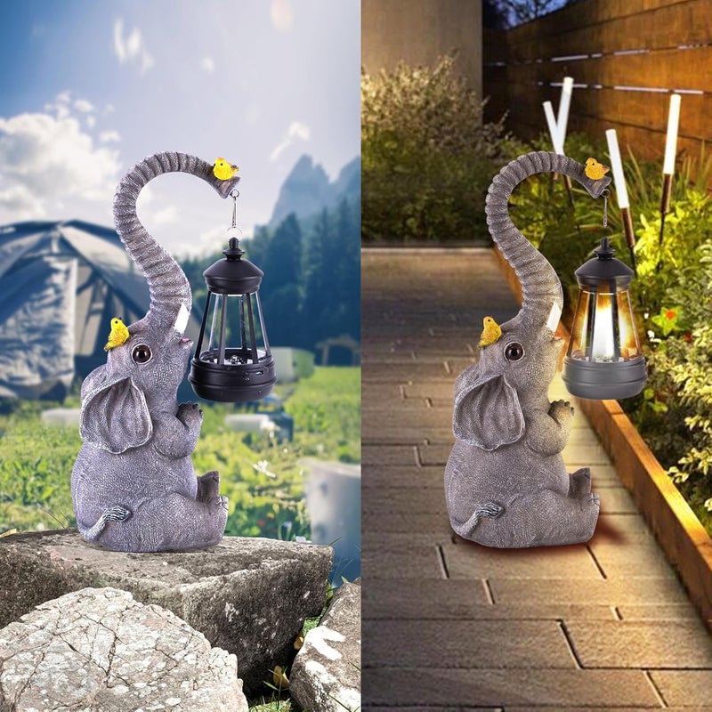 ILLUMINEW Solar Outdoor Garden Decor Elephant Statues Lights, Lucky Elephant Unique Mom Birthday Gifts for Mom, Housewarming Gifts and Yard Decoration, Cute Birds Garden Sculpture Decor - Image 2
